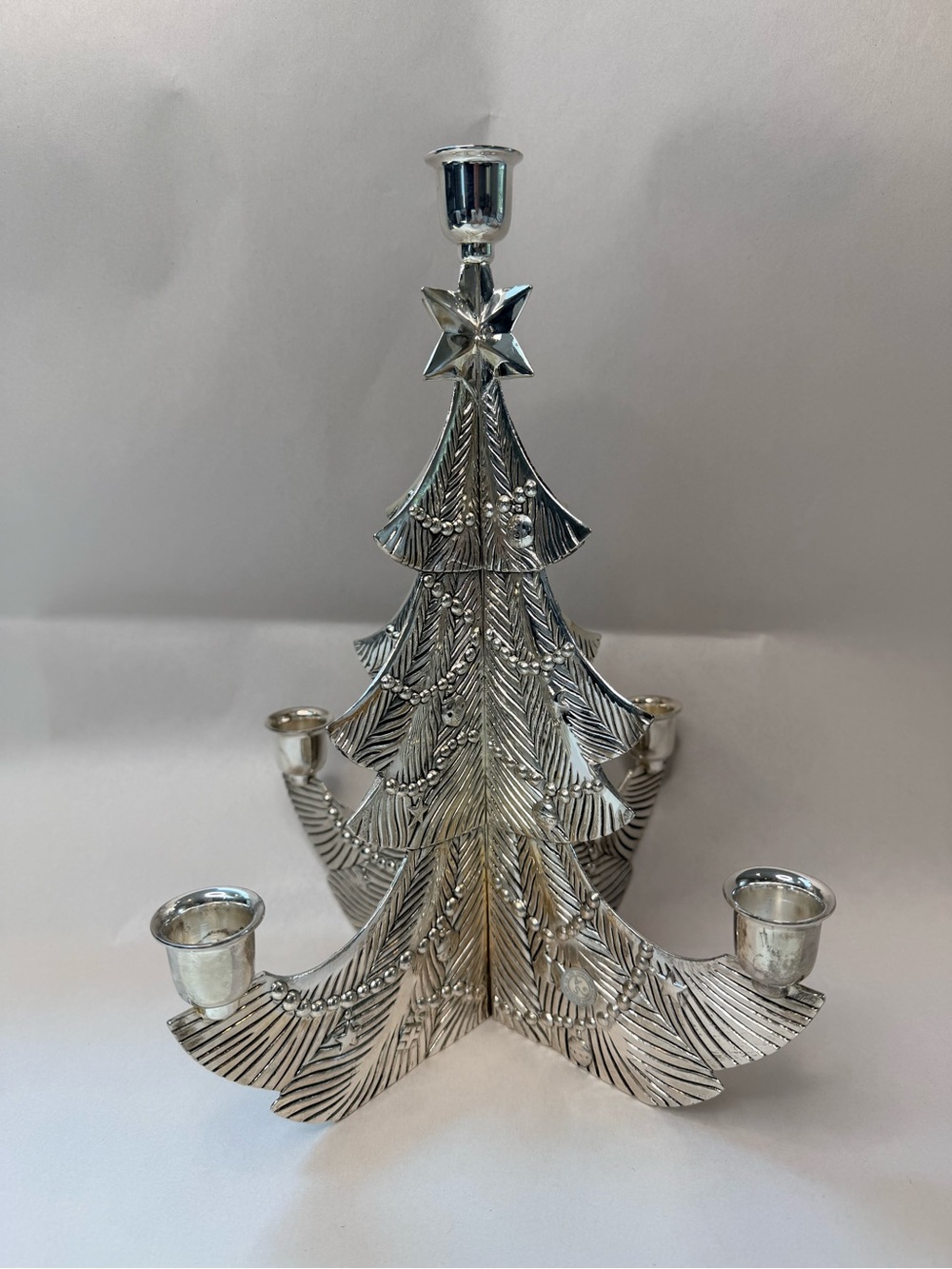 Godinger Silver Plate Christmas Tree Candle Holder Vintage Christmas Decor